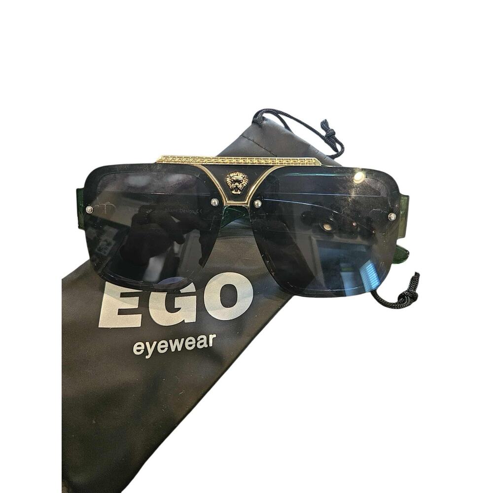 Mens Green Tint Be Happy EGO Eyewear Sunglasses With Gold Detailing